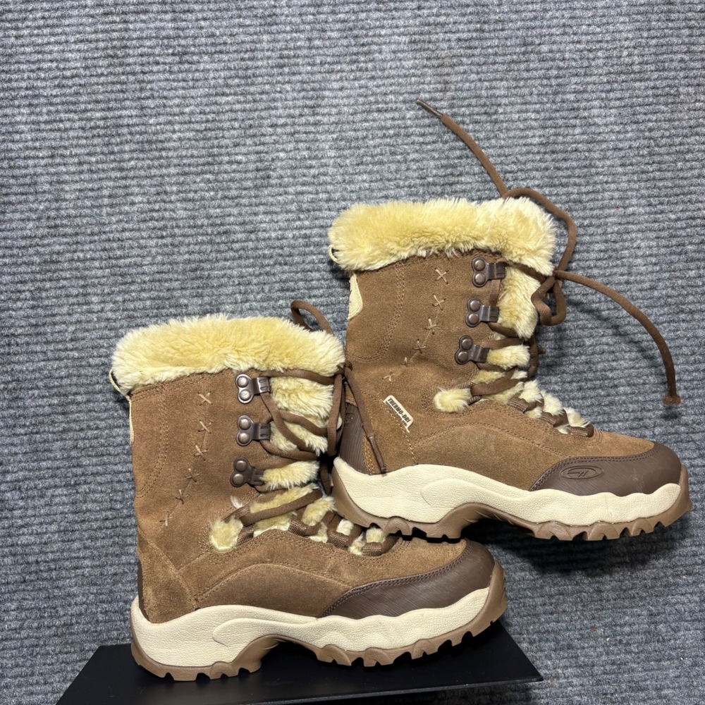 Hi-Tec Women Thermo-Dri Waterproof Insulated Winter Boots Brown Suede Faux Fur 6